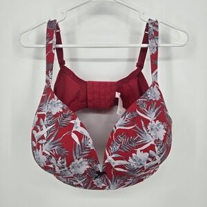 Cacique Red Floral Print Underwire Free Plunge Bra 44D (6512)